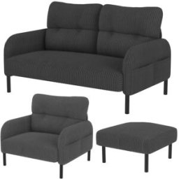 OKWISH Conjunto 3 piezas gris de corduroy con asiento profundo 120x75x79cm