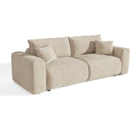 Premium Interiors Sofá cama de tejido tramado tacto suave beige