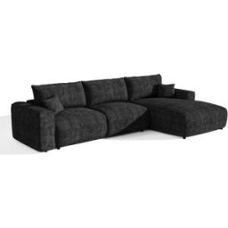 Premium Interiors Sofá cama esquinero derecho de terciopelo canalé negro