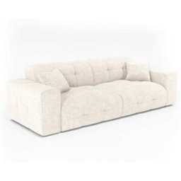 Premium Interiors Sofá de terciopelo gofrado crema