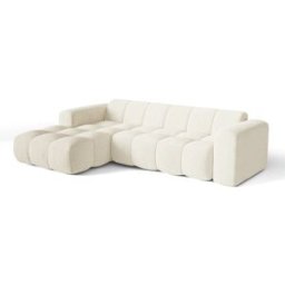 Premium Interiors Sofá esquinero izquierdo de tejido bouclé crema