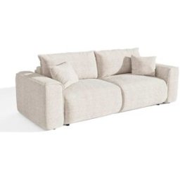 Premium Interiors Sofá cama de tejido tramado tacto suave crema