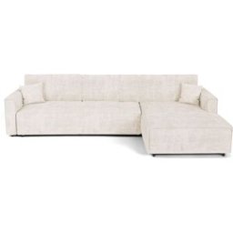 Premium Interiors Sofá cama esquinero derecho de terciopelo canalé crema