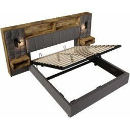 Urban Meuble Cama cofre gris con mesitas de noche, lámparas y usb 160x200 cm
