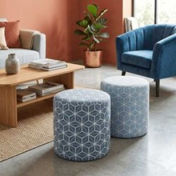 NIYLO Conjunto de 2 reposapiés de poliéster geométrico azul 31x31x33 cm