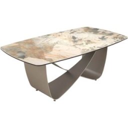 Angel Cerda Mesa centro ovalada barril mármol porcelánico y acero taupé metalizado