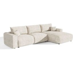 Premium Interiors Sofá cama esquinero derecho de terciopelo canalé crema