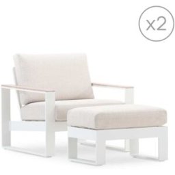 Defora Home Set 2 sillones con reposapies en aluminio blanco y brazo efecto madera