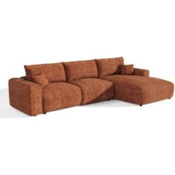 Premium Interiors Sofá cama esquinero derecho de terciopelo canalé terracota