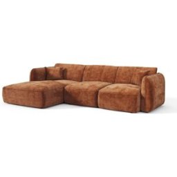 Premium Interiors Sofá esquinero izquierdo de terciopelo gofrado terracota