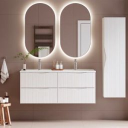 Petits meubles Conjunto mueble lavabo doble paneles de melamina y mdf blanco