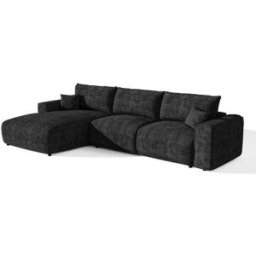 Premium Interiors Sofá cama esquinero izquierdo de terciopelo canalé negro