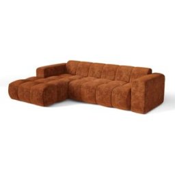 Premium Interiors Sofá esquinero izquierdo de terciopelo gofrado terracota