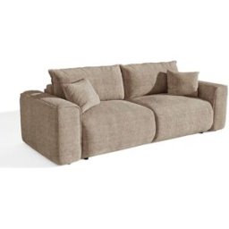 Premium Interiors Sofá cama de tejido tramado tacto suave marrón