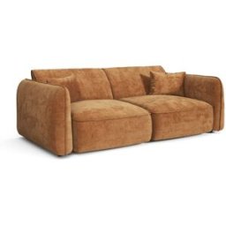 Premium Interiors Sofá de terciopelo gofrado caramelo