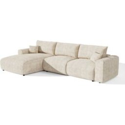 Premium Interiors Sofá cama esquinero izquierdo de terciopelo canalé beige