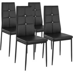 Tectake Juego de 4, sillas de comedor, piel sintética, acolchado, negro