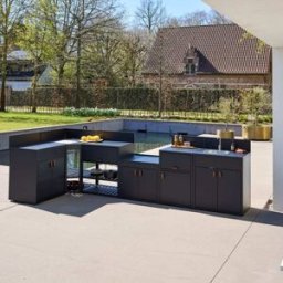 sweeek Cocina exterior 6 módulos de acero, negro
