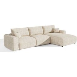 Premium Interiors Sofá cama esquinero derecho de terciopelo canalé beige