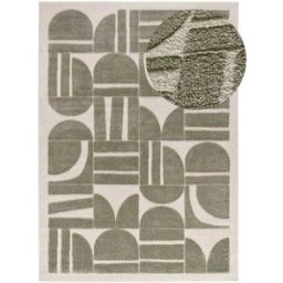 Atticgo Alfombra con relieve geométrica verde/crema 120x170 cm