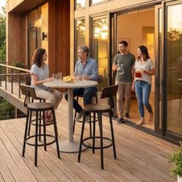Tectake Juego de 4 taburetes altos estilo industrial, madera oscura