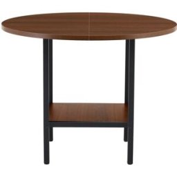 MODFU Mesa de comedor redonda con estante metal 100 cm nogal