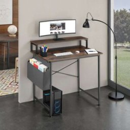 Tectake Escritorio industrial con soporte y bolsa 80x55x90 cm madera oscura