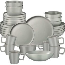 Tectake Juego de vajilla para 6 personas, 30 piezas apilables, gris