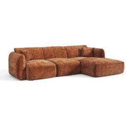 Premium Interiors Sofá esquinero derecho de terciopelo gofrado terracota