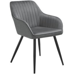 Tectake Silla de comedor con aspecto de terciopelo y acolchada gris/negro