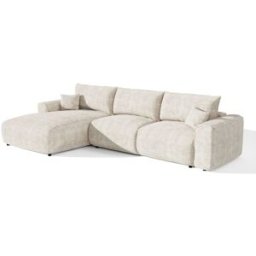 Premium Interiors Sofá cama esquinero izquierdo de terciopelo canalé crema