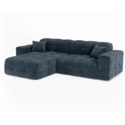 Premium Interiors Sofá esquinero izquierdo de terciopelo gofrado azul mineral