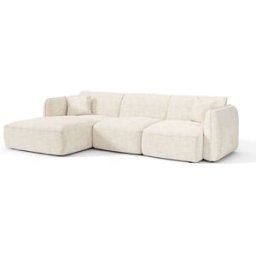 Premium Interiors Sofá esquinero izquierdo de terciopelo gofrado crema
