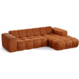 Premium Interiors Sofá esquinero derecho de terciopelo gofrado terracota