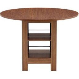 MODFU Mesa de comedor redonda con estantes abiertos, 100 cm, nogal