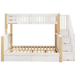 OKWISH Litera blanca y natural de madera con almacenaje 140x200 cm