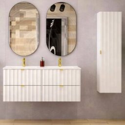 Petits meubles Conjunto de muebles con doble lavabo paneles de melamina y mdf blanco