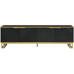 Urban Meuble Mueble tv negro de 160 cm con diseño geométrico dorado y 4 puertas