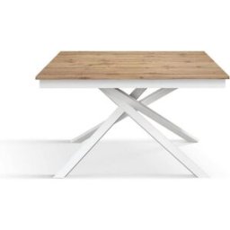 Konte.Design Mesa de madera, efecto roble, base blanca, extensible 120x80-170x80cm