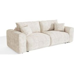 Premium Interiors Sofá cama de terciopelo canalé crema
