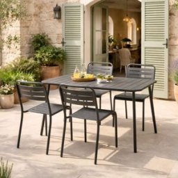 Concept Usine Conjunto de mesa de jardín de 120 cm y 4 sillas