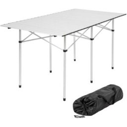 Tectake Mesa de aluminio plegable con asa y resistente 140 x 70 x 70 cm, gris
