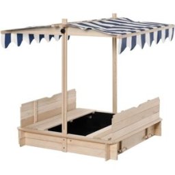 Outsunny Arenero para niños 106x106x115 cm madera natural, azul, blanco