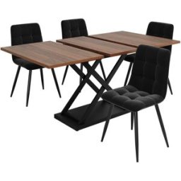 Urban Meuble Conjunto mesa extensible nogal y 4 sillas de terciopelo