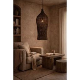 Bazar Bizar Lámpara colgante de bambú en nogal oscuro 35x35x102 cm