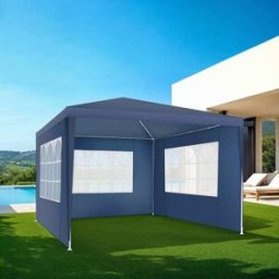 Tectake Pabellón 3x3m con 3 paneles laterales, resistente al agua y uv, azul