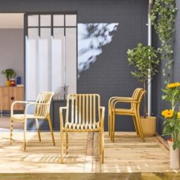 sweeek Sillón de jardín con diseño lineal, set de 4, mostaza