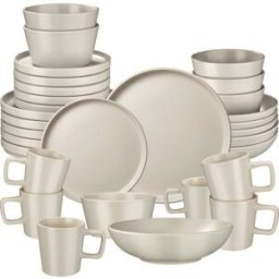 Tectake Juego de vajilla para 6 personas, 30 piezas apilables, gris topo