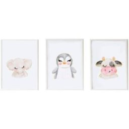 Crochetts Pack Láminas Animalitos enmarcada madera blanca 43X33 cm