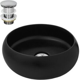 ML-Design Lavabo para baño de cerámica negra redondo con juego de drenaje